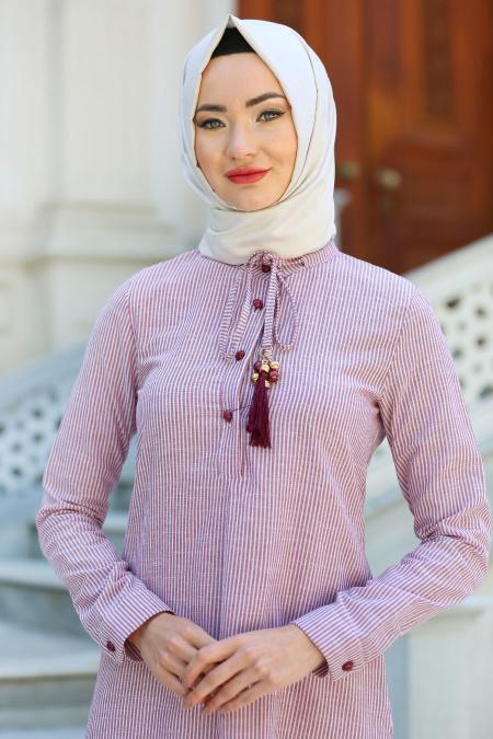 New Kenza - Arkası Uzun Bordo Tesettür Tunik 2863BR - 2