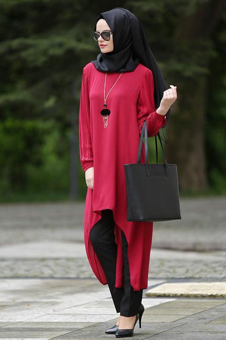 New Kenza - Arkası Uzun Bordo Tunik - 2