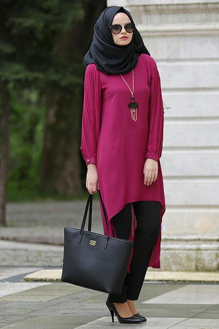 New Kenza - Arkası Uzun Mürdüm Tunik - 2