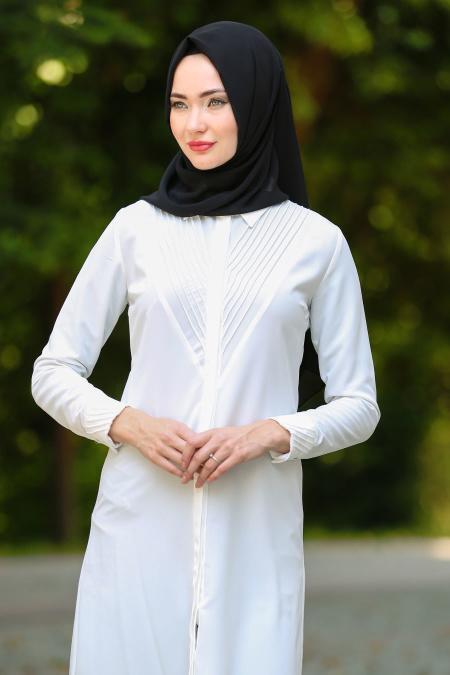 New Kenza - Asimetrik Kesim Beyaz Tesettür Tunik 2632B - 3