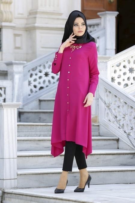 New Kenza - Asimetrik Kesim Fuşya Tunik - 2