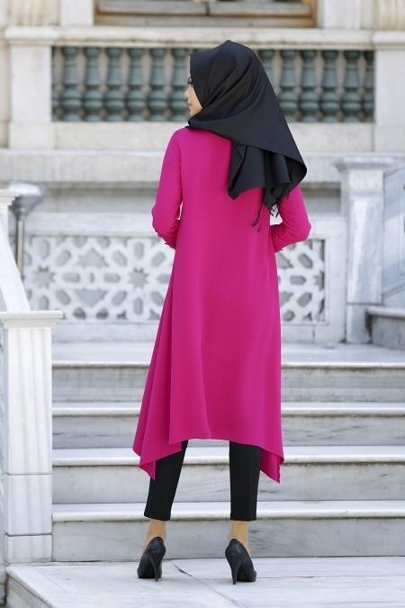 New Kenza - Asimetrik Kesim Fuşya Tunik - 3