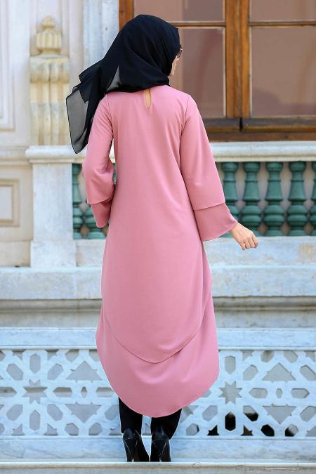 New Kenza - Asimetrik Kesim Gül Kurusu Tesettür Tunik 2121GK - 2