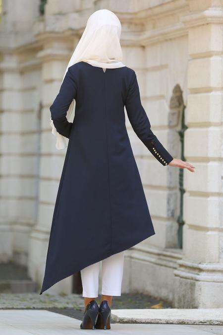 New Kenza - Asimetrik Kesim Kolyeli Lacivert Tunik 2024L - 3