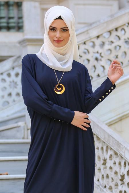 New Kenza - Asimetrik Kesim Lacivert Tesettür Tunik 2018L - 2