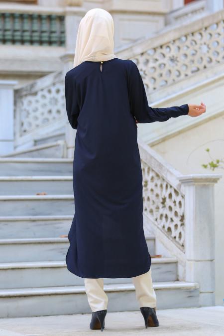 New Kenza - Asimetrik Kesim Lacivert Tesettür Tunik 2018L - 3