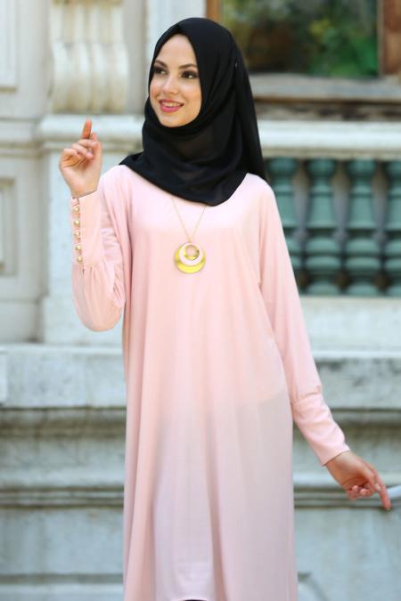 New Kenza - Asimetrik Kesim Pudra Tesettür Tunik 2018PD - 2