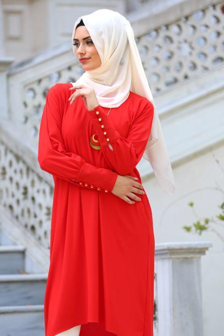 New Kenza - Asimetrik Kesim Turuncu Tesettür Tunik 2018T - 2