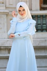 New Kenza - Baby Blue Hijab Dress 3077BM - Thumbnail