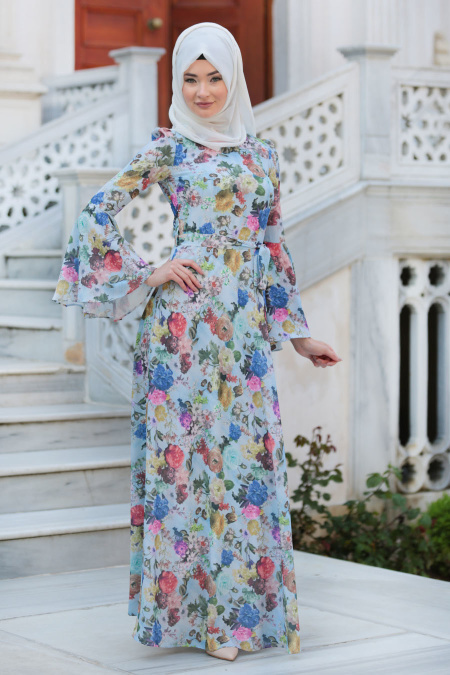 New Kenza - Baby Blue Hijab Dress 3080BM