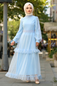 New Kenza - Baby Blue Hijab Dress 3168BM - Thumbnail