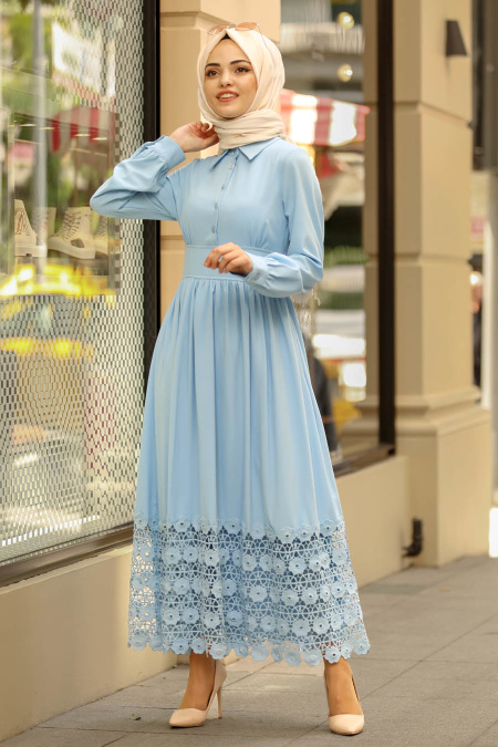 New Kenza - Baby Blue Hijab Dress 3174BM