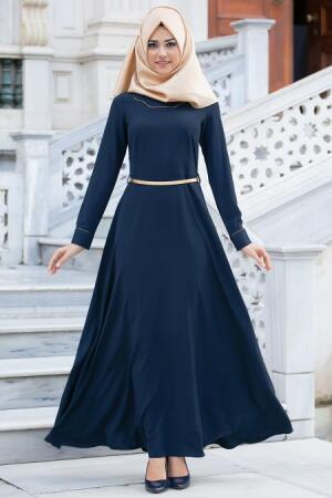 New Kenza - Bebe Yakalı Lacivert Elbise - 1