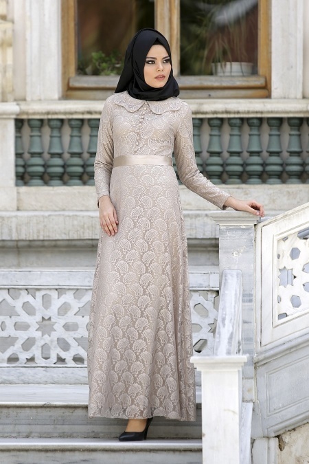 New Kenza - Beige Hijab Dress 30000BEJ