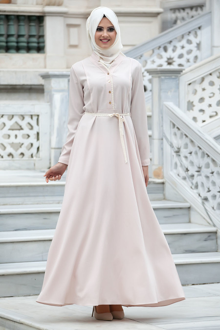 New Kenza - Beige Hijab Dress 3023BEJ