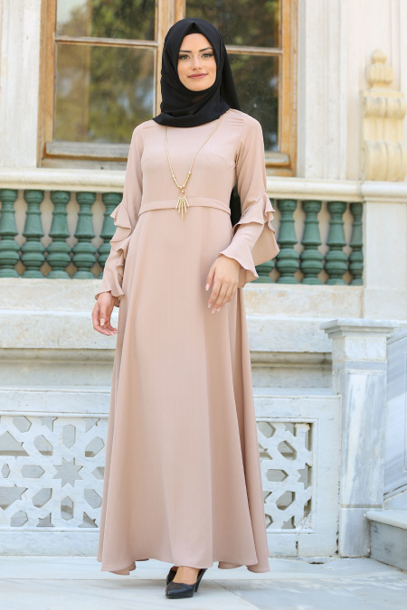 New Kenza - Beige Hijab Dress 3069BEJ
