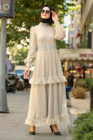 New Kenza - Beige Hijab Dress 3168BEJ - Thumbnail
