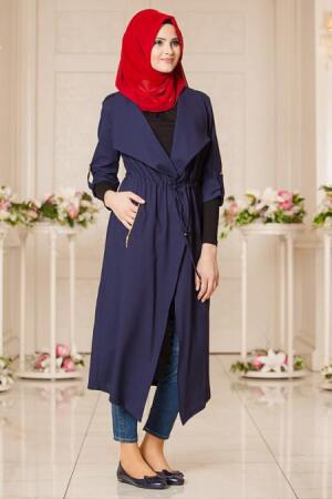 New Kenza - Belden Büzgülü Lacivert Tesettür Kap 4915L - 1