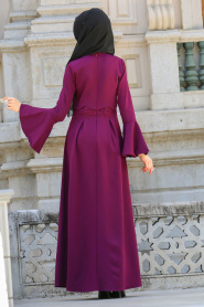 New Kenza - Beli Dantelli Mor Tesettür Elbise 3074MOR - Thumbnail