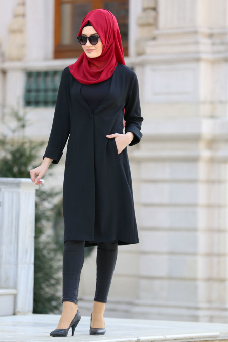 New Kenza - Black Hijab Coat 4977S