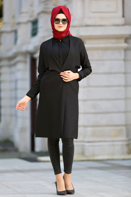 New Kenza - Black Hijab Coat 4981S
