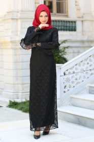 New Kenza - Black Hijab Dress 3070S - Thumbnail