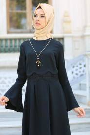 New Kenza - Black Hijab Dress 3074S - Thumbnail