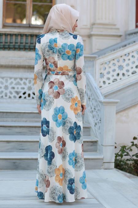 New Kenza - Blue Hijab Dress 3078M - 3