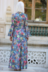 New Kenza - Blue Hijab Dress 3080M - Thumbnail