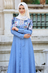 New Kenza - Blue Hijab Dress 30840M - Thumbnail