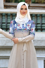 New Kenza - Blue Hijab Dress 3084M - Thumbnail