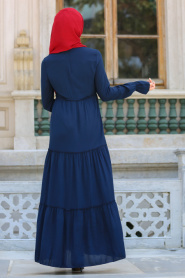 New Kenza - Büzgülü Lacivert Tesettür Elbise 30860L - Thumbnail