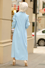 New Kenza - Büzgülü Salaş Bebek Mavisi Tesettür Elbise 3161BM - Thumbnail