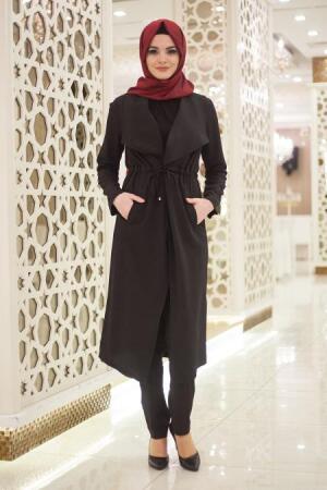 New Kenza - Büzgülü Siyah Tesettür Kap 4896S - 1