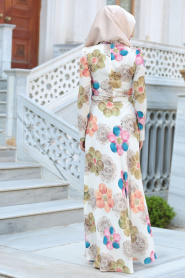 New Kenza - Çiçek Desenli Hardal Tesettür Elbise 3078HR - Thumbnail