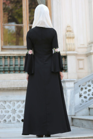 New Kenza - Çiçek Detaylı Lacivert Tesettür Elbise 3079L - Thumbnail