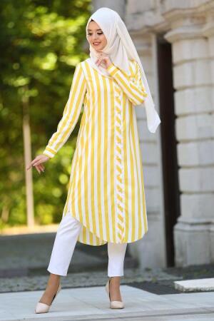 New Kenza - Çizgili Sarı Tesettür Tunik 2080SR - 1