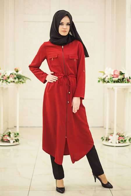 New Kenza - Claret Red Hijab Coat 4914BR