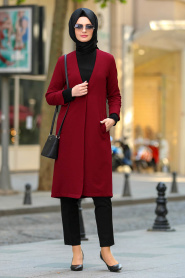 New Kenza - Claret Red Hijab Coat 49770BR - Thumbnail