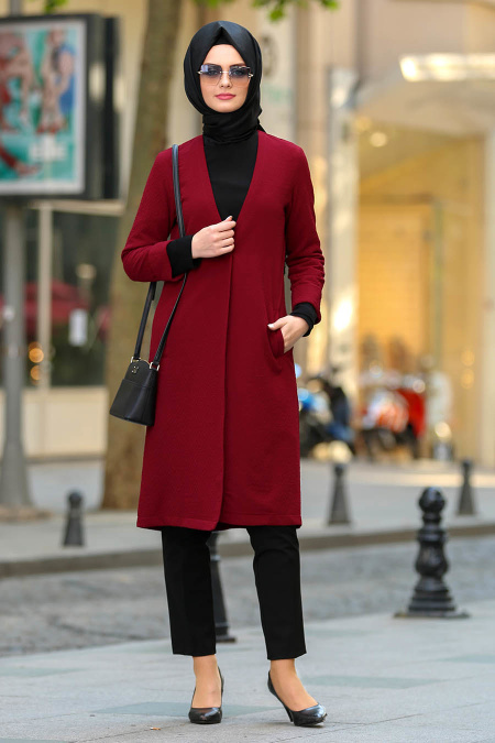 New Kenza - Claret Red Hijab Coat 49770BR