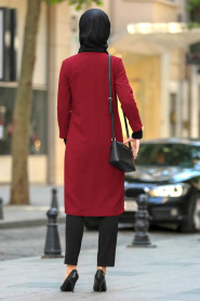 New Kenza - Claret Red Hijab Coat 49770BR - Thumbnail
