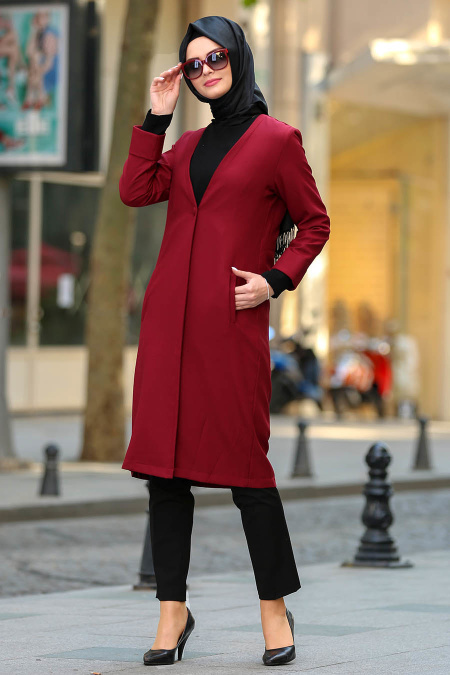 New Kenza - Claret Red Hijab Coat 4977BR