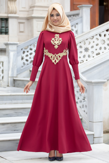 New Kenza - Claret Red Hijab Dress 3017BR
