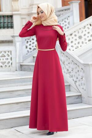 New Kenza - Claret Red Hijab Dress 3020BR - 1