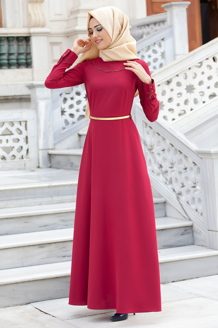 New Kenza - Claret Red Hijab Dress 3020BR