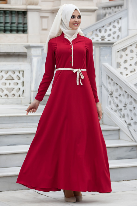 New Kenza - Claret Red Hijab Dress 3023BR