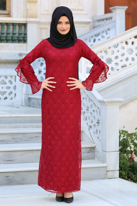New Kenza - Claret Red Hijab Dress 3070BR