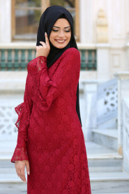 New Kenza - Claret Red Hijab Dress 3070BR - Thumbnail