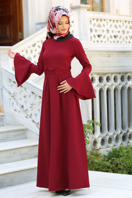 New Kenza - Claret Red Hijab Dress 3074BR