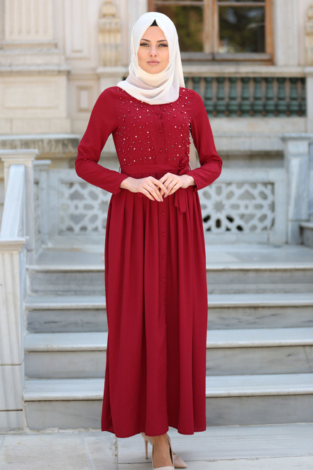 New Kenza - Claret Red Hijab Dress 3076BR